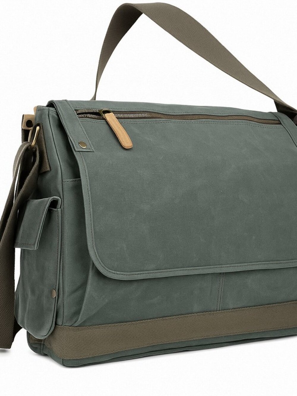 15.5" Large Wax Canvas Laptop Bag Messenger Bag Unisex Bag Sage Green C31LW